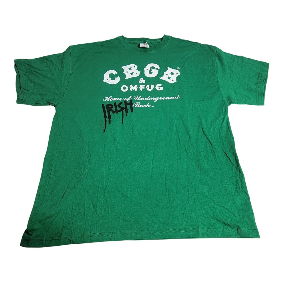 CBGB OMFG Home of Underground Rock Irish Green Graphic T-Shirt Mens XL Delta
